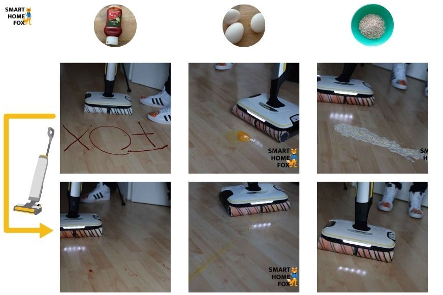 Man sieht den Kärcher FC 7 im Reinigungstest auf Hozboden.